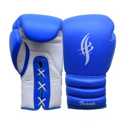 blue leather lace-up boxing gloves