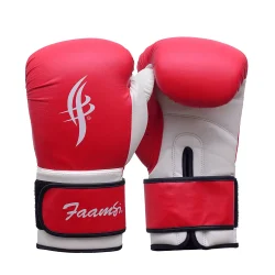 red boxing training gloves black straps white logo