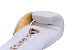 White and Gold Competition Gloves with Lace-up Closure. - Image 7