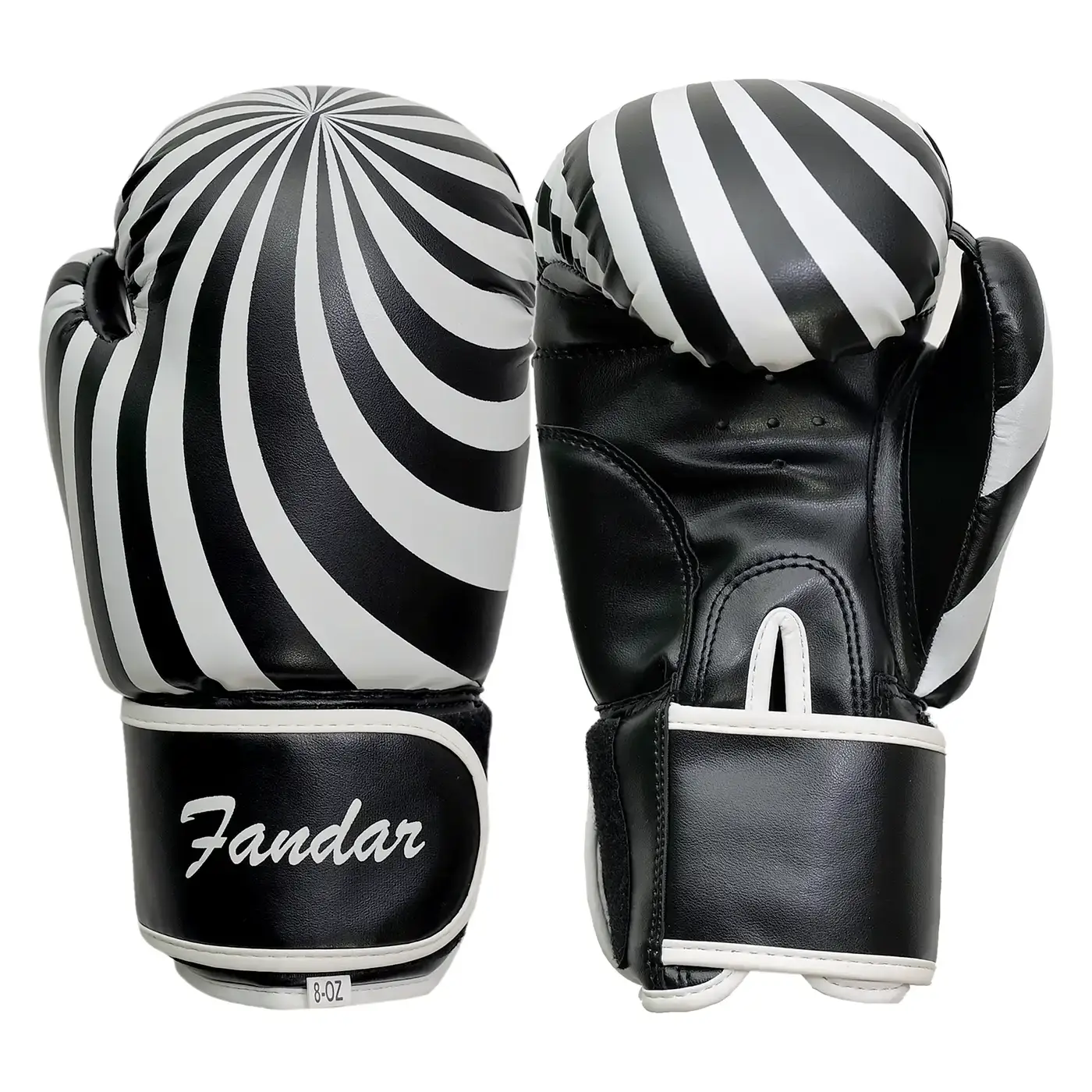 DSC_0104.webp Fandar Black and White Spiral Kids Boxing Gloves - Image 1